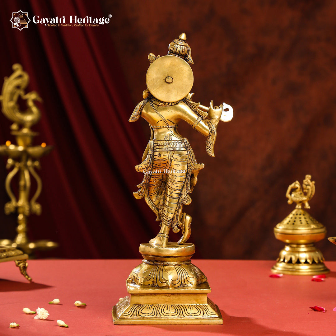 Brass Krishna Statue – Divine Flute Player Décor | Gayatri Heritage