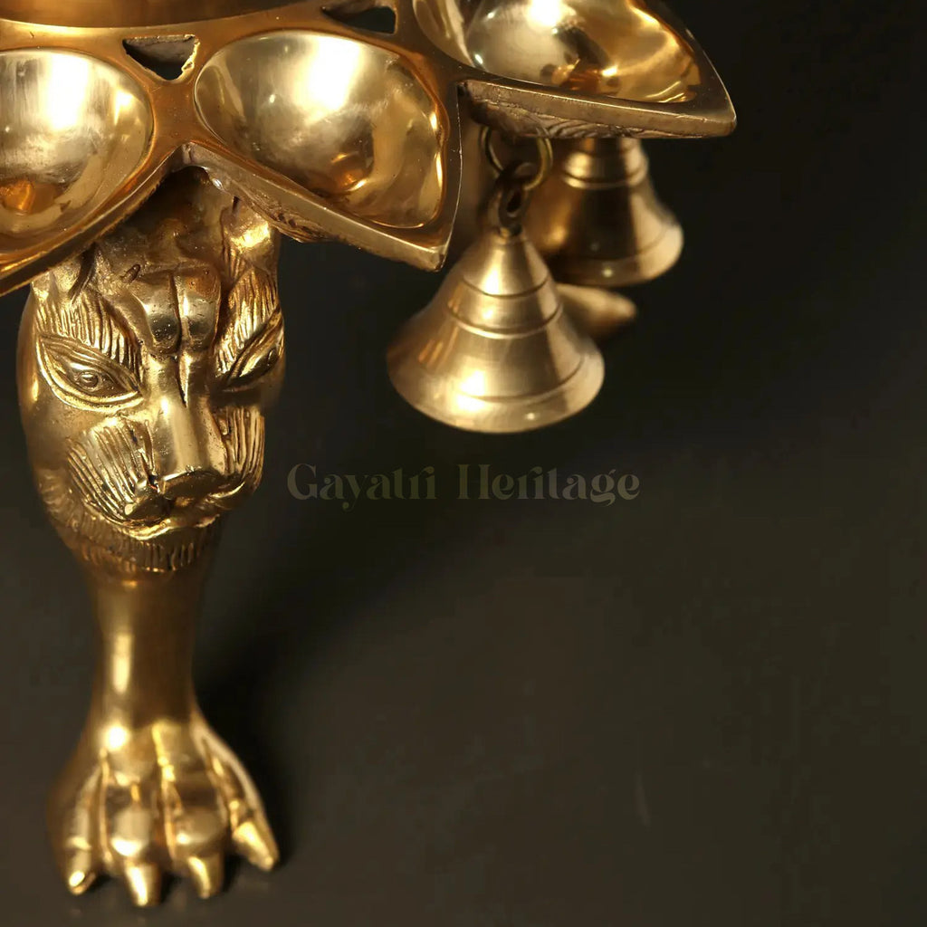 Brass Peacock Lamp with Multi Bells And Ghungroo