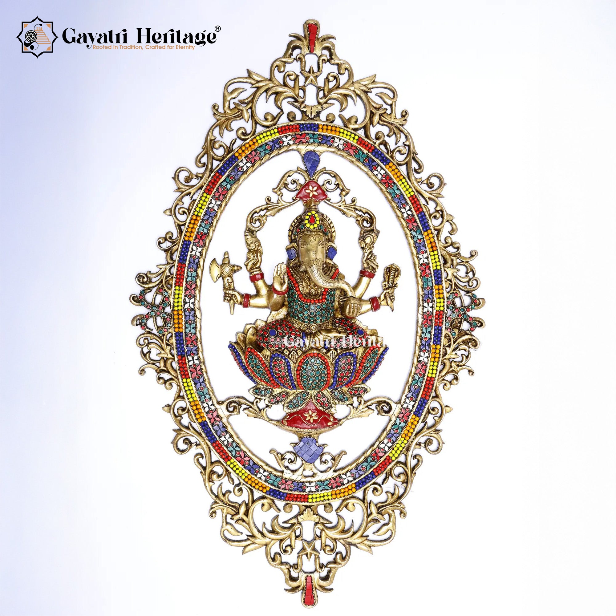 Brass Lord Ganesh Frame – Majestic Wall Décor Idol | Gayatri Heritage