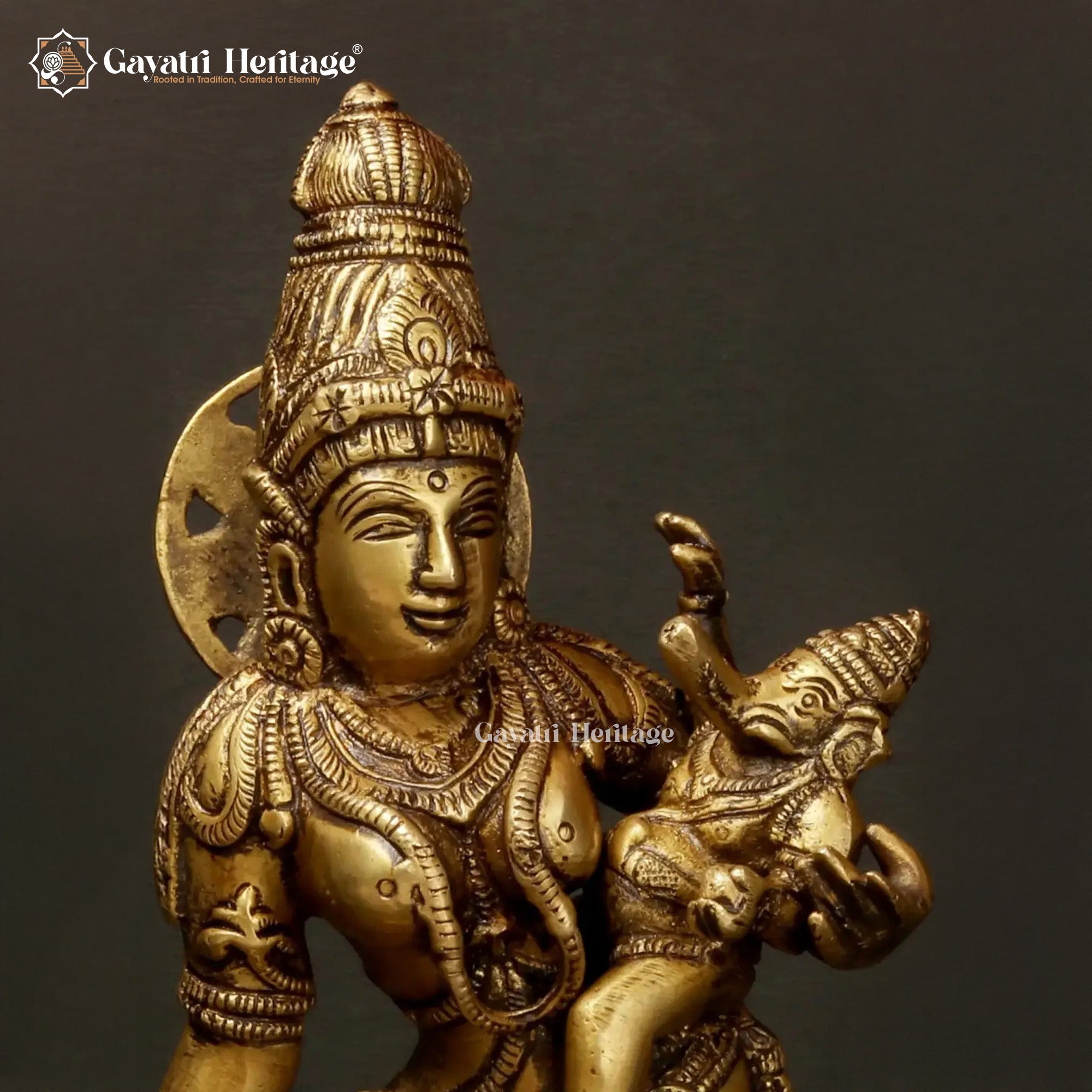 Brass Mata Parvati with Murugan & Vinayagar Idol – Divine Trio for Worship | Gayatri Heritage