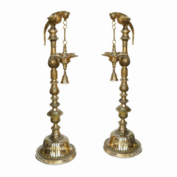 Brass Parrot Lamp with Bell – Musical Grace in Décor | Gayatri Heritage