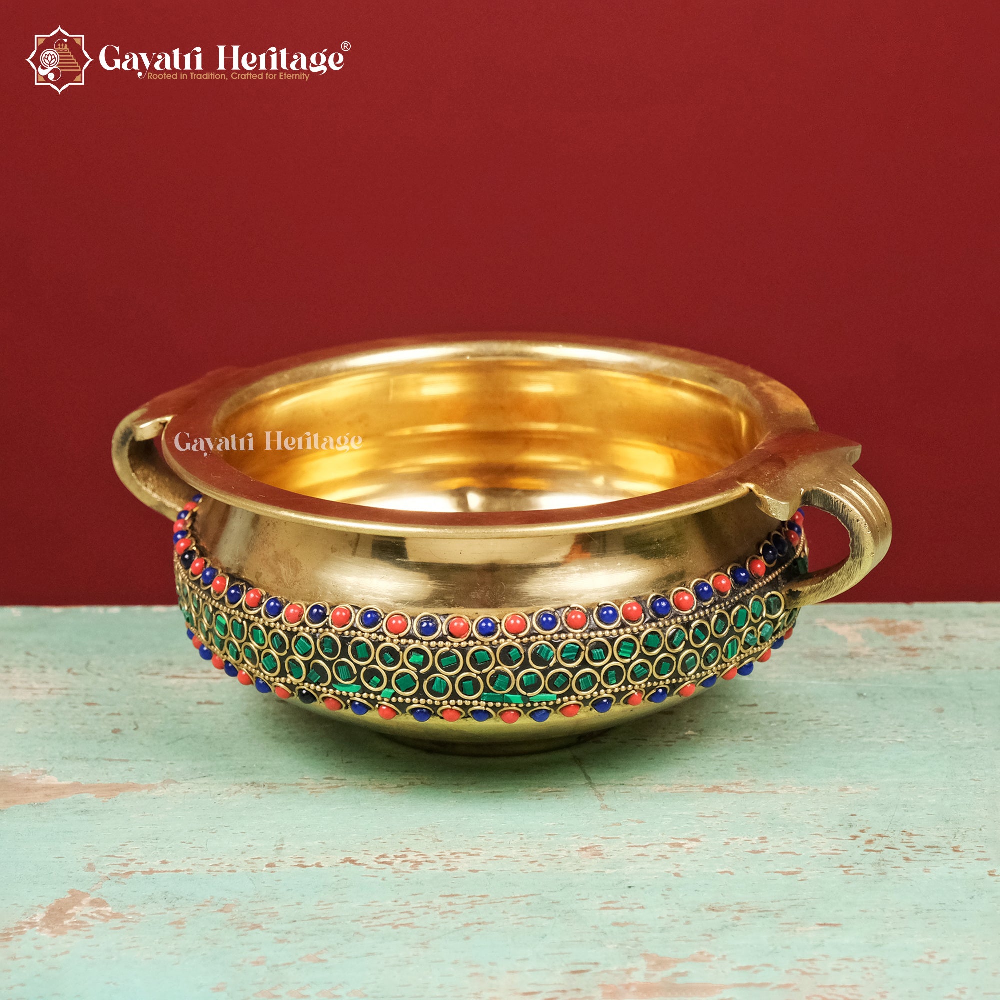 Brass Traditional Urli with Stone Work – Elegant Home Decor | Gayatri Heritage