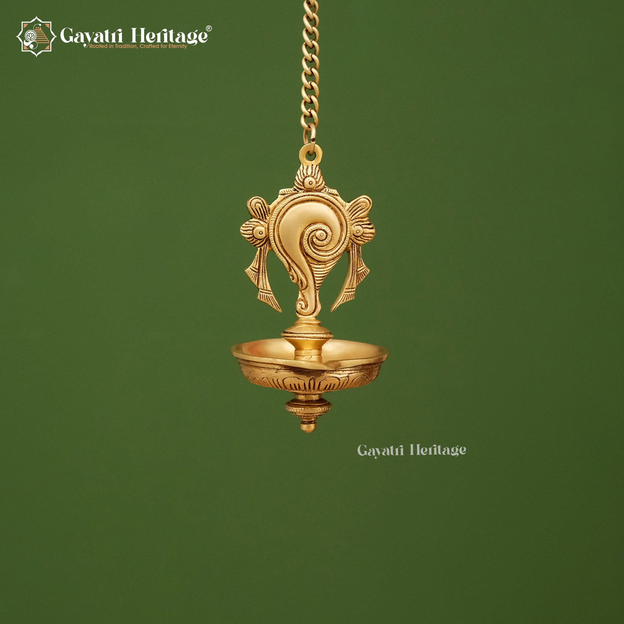 Brass Shankh Chakra Diya – Spiritual Oil Lamp for Pooja | Gayatri Heritage