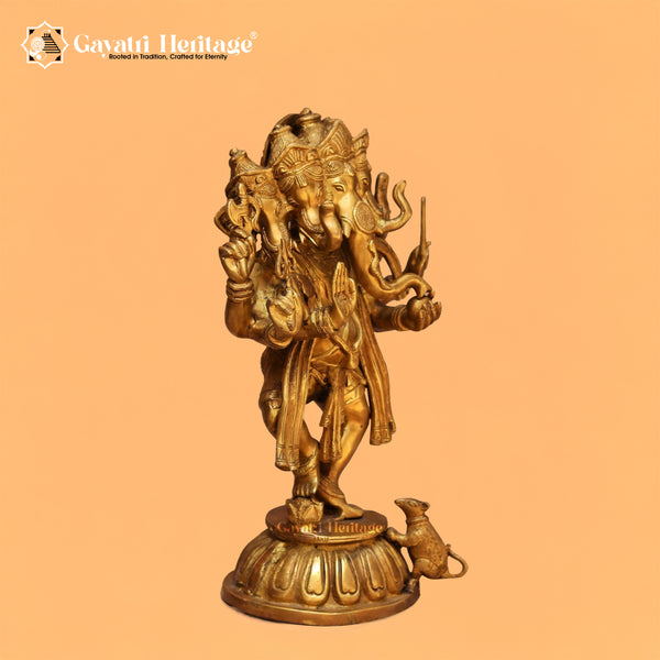 Brass Panchmukhi Dancing Ganesh – Vibrant Artistic Idol | Gayatri Heritage