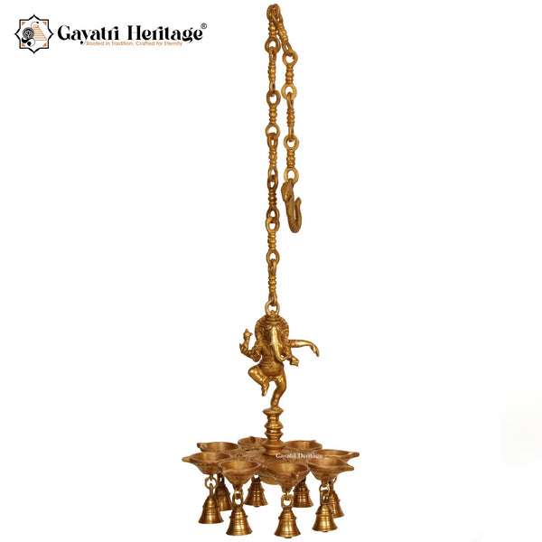 Brass Ganesh Diya with Chain – Elegant Hanging Décor | Gayatri Heritage