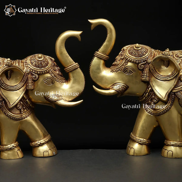 Brass Elephant Wall Art Pair – Traditional Decor | Gayatri Heritage
