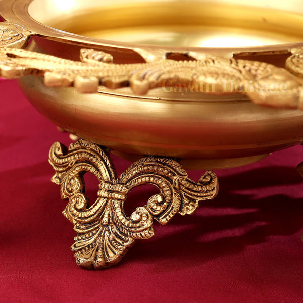 Brass Peacock Urli with Bell – Elegant Traditional Centerpiece | Gayatri Heritage