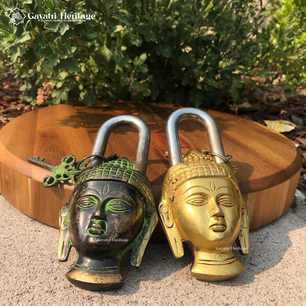 Brass Buddha Padlock – Spiritual Protection Decor | Gayatri Heritage