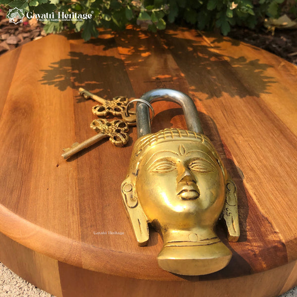 Brass Buddha Padlock – Spiritual Protection Decor | Gayatri Heritage