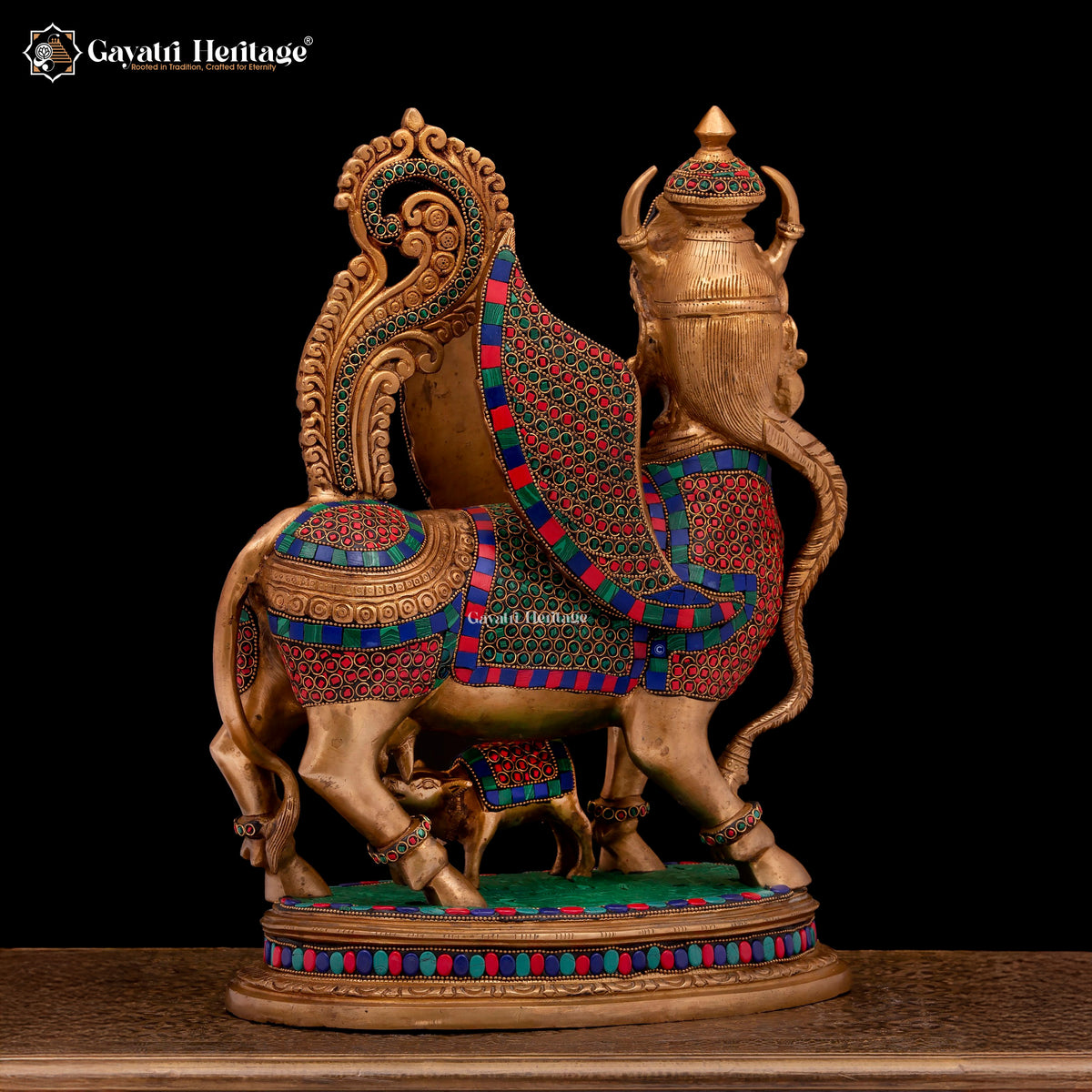 Brass Kamadhenu Cow in Stone Work – Symbol of Prosperity | Gayatri Heritage