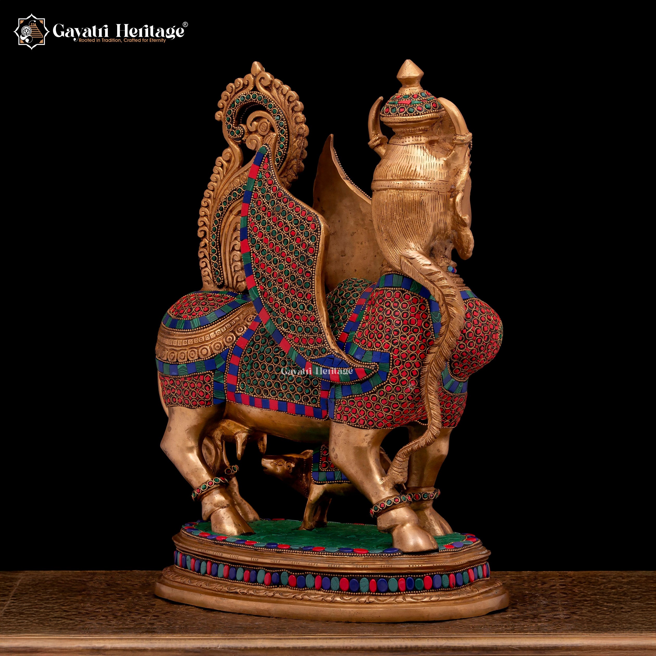 Brass Kamadhenu Cow in Stone Work – Symbol of Prosperity | Gayatri Heritage