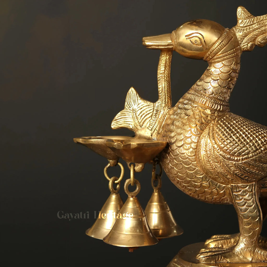 Brass Peacock Lamp with Multi Bells And Ghungroo