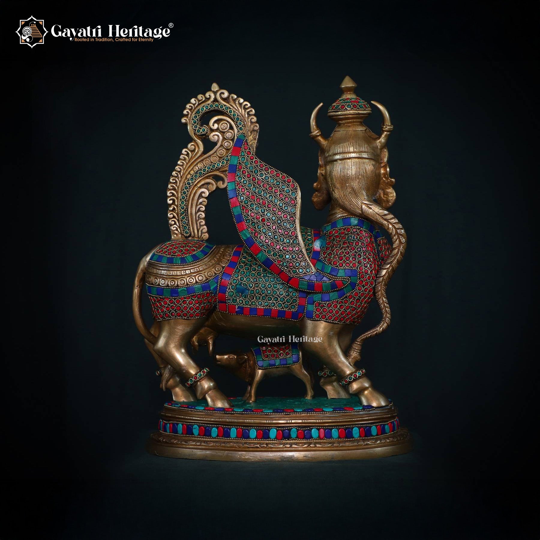 Brass Kamadhenu Cow in Meenakari Work – Divine Symbol of Prosperity | Gayatri Heritage