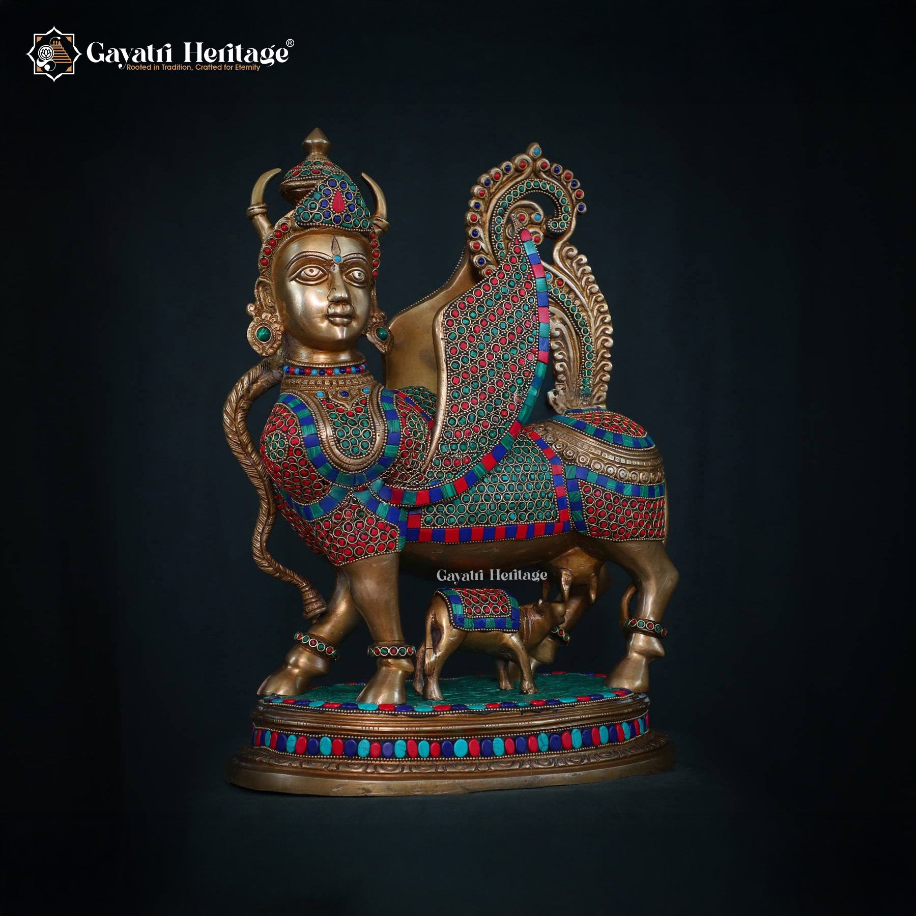 Brass Kamadhenu Cow in Meenakari Work – Divine Symbol of Prosperity | Gayatri Heritage