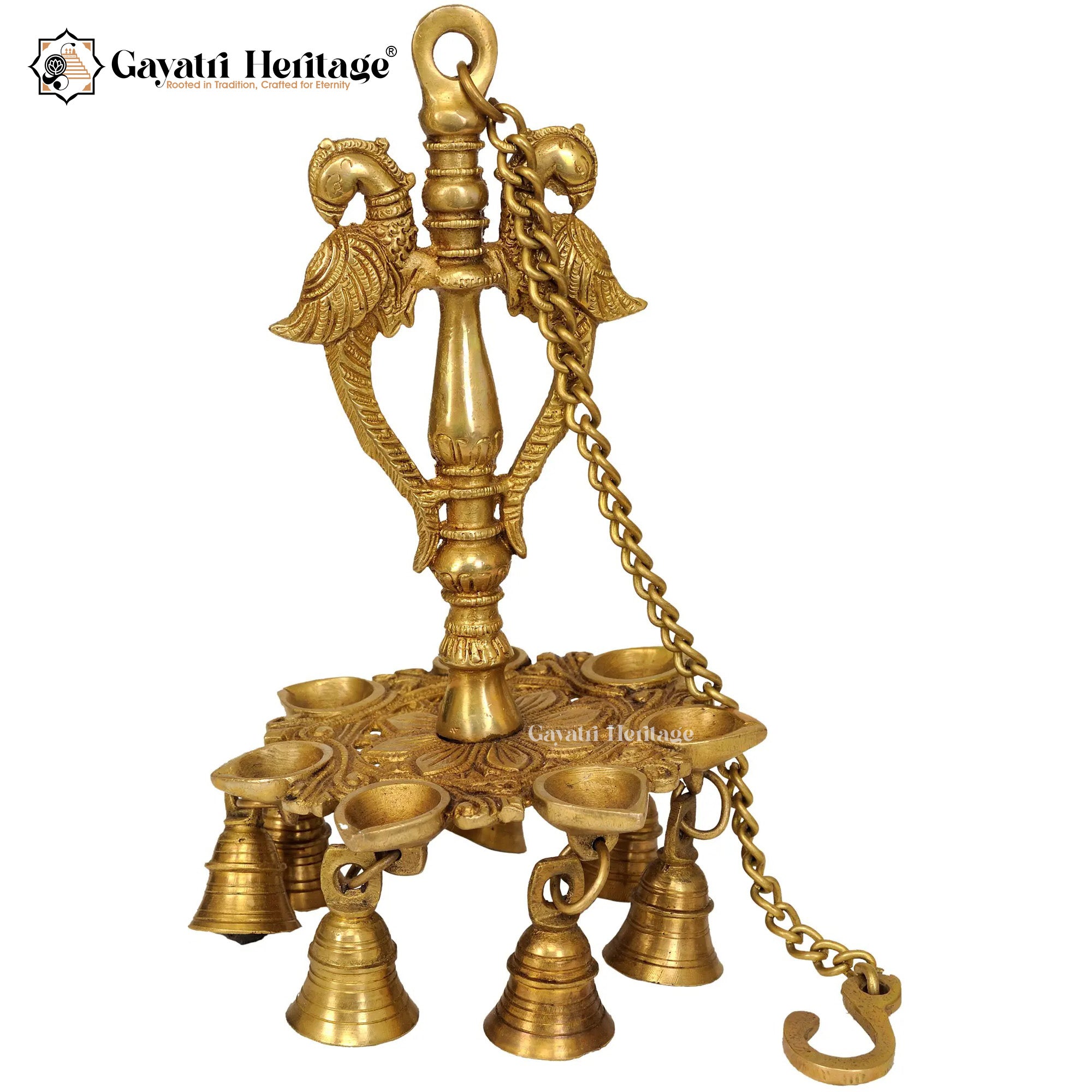 Brass 8-Wick Diya – Mayur Design Traditional Lamp | Gayatri Heritage