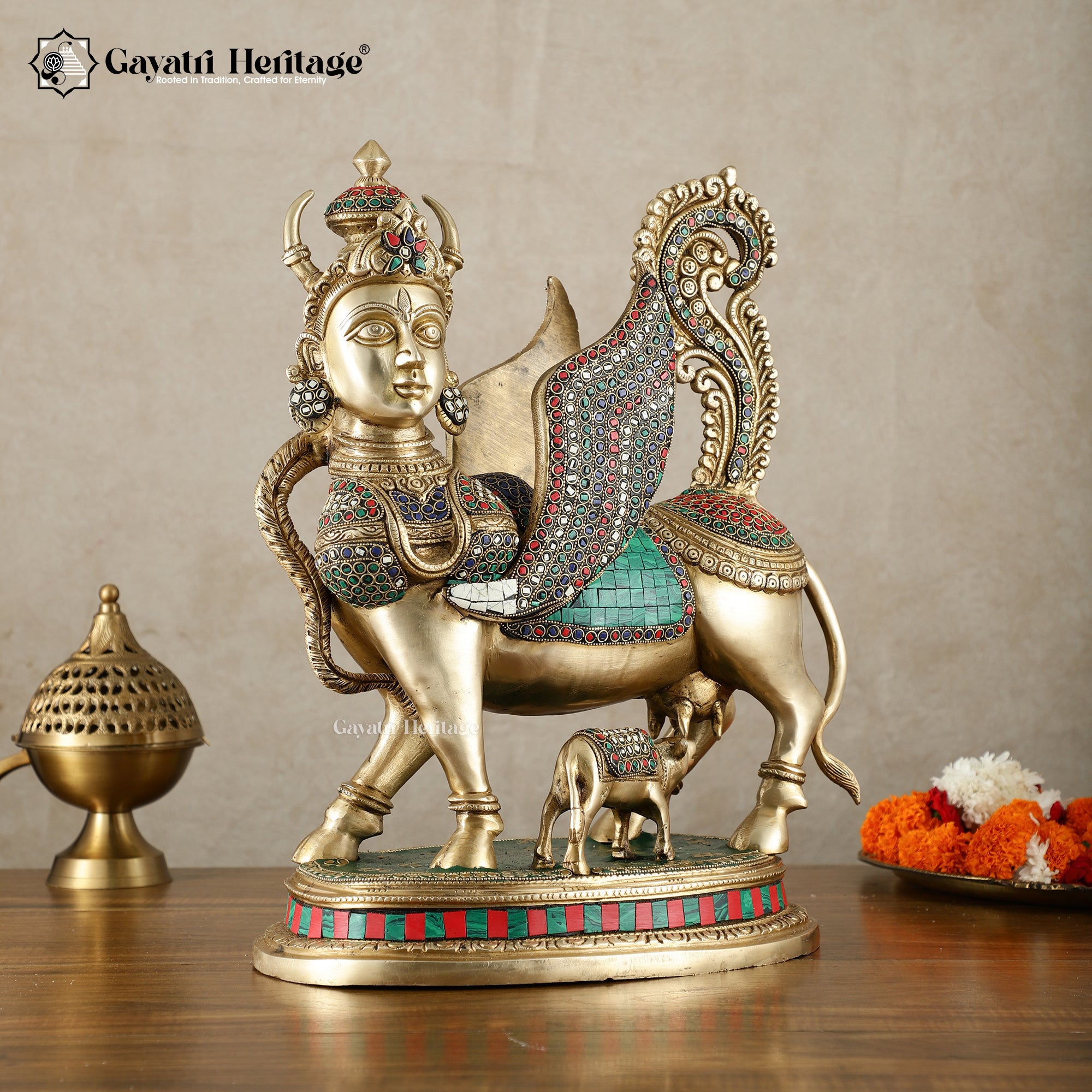 Brass Kamadhenu Cow and Calf – Symbol of Abundance and Prosperity | Gayatri Heritage