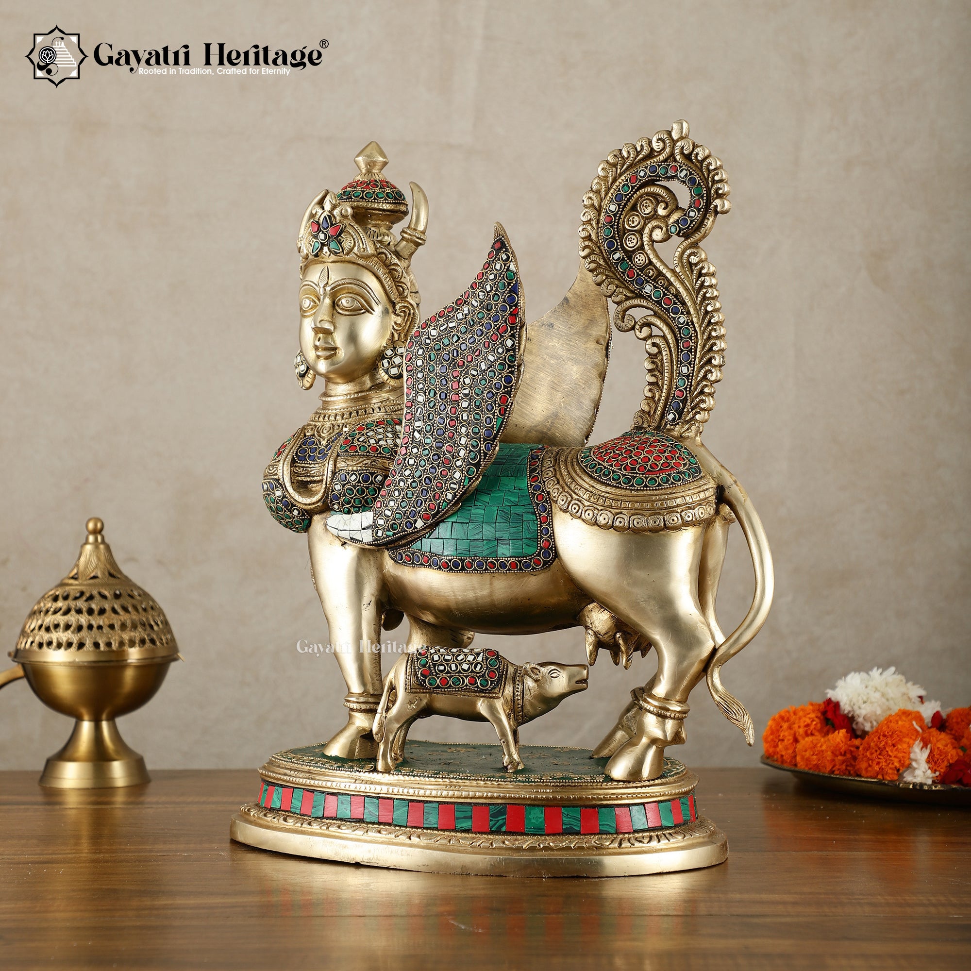 Brass Kamadhenu Cow and Calf – Symbol of Abundance and Prosperity | Gayatri Heritage