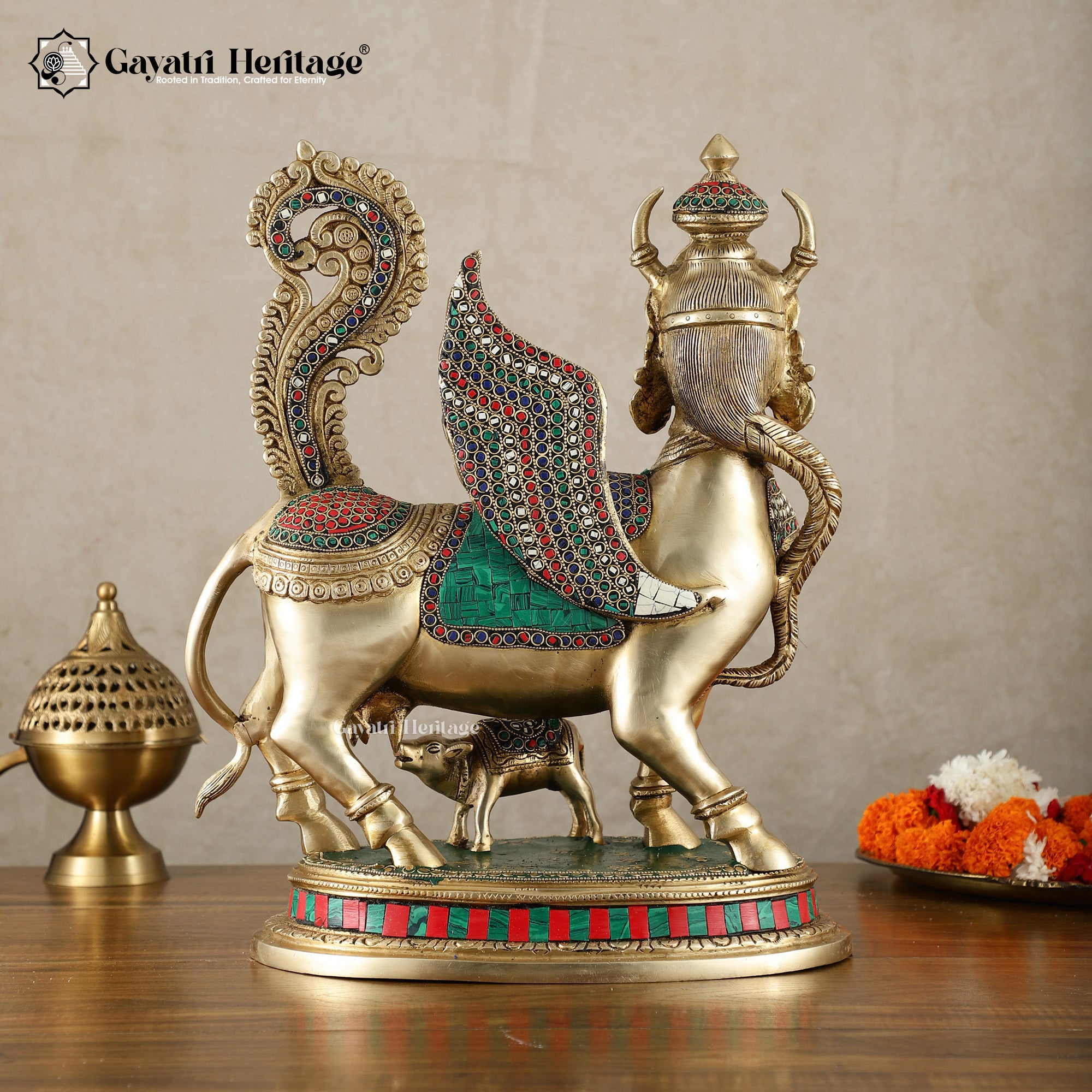 Brass Kamadhenu Cow and Calf – Symbol of Abundance and Prosperity | Gayatri Heritage