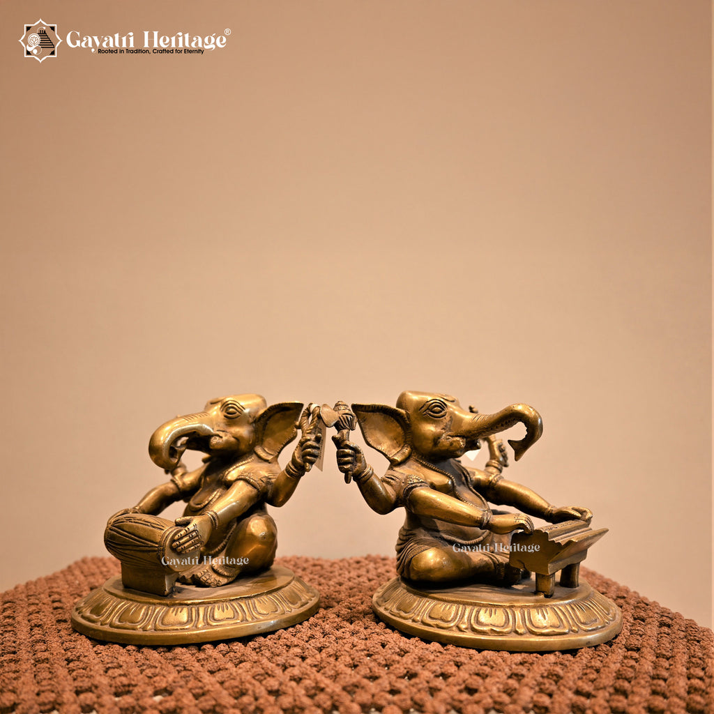 Brass Music Ganesha – Divine Harmony Figurine | Gayatri Heritage