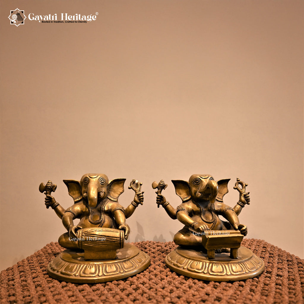 Brass Music Ganesha – Divine Harmony Figurine | Gayatri Heritage