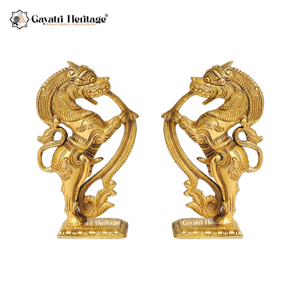 Brass Yali Statue (Pair) – Majestic Mythological Guardians | Gayatri Heritage