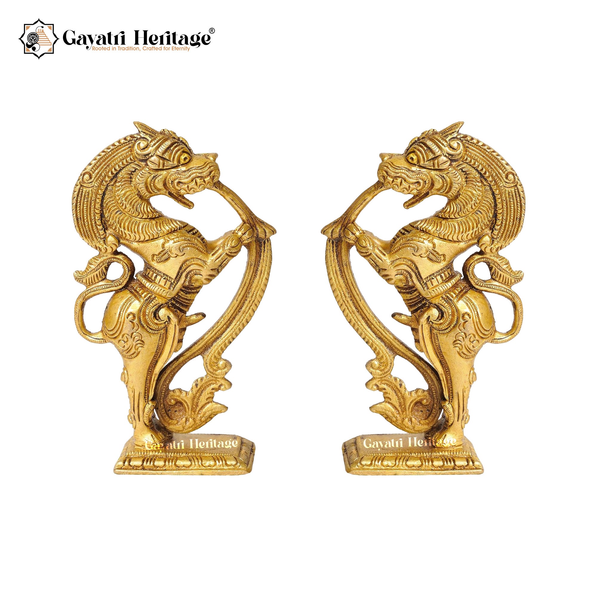 Brass Yali Statue (Pair) – Majestic Mythological Guardians | Gayatri Heritage
