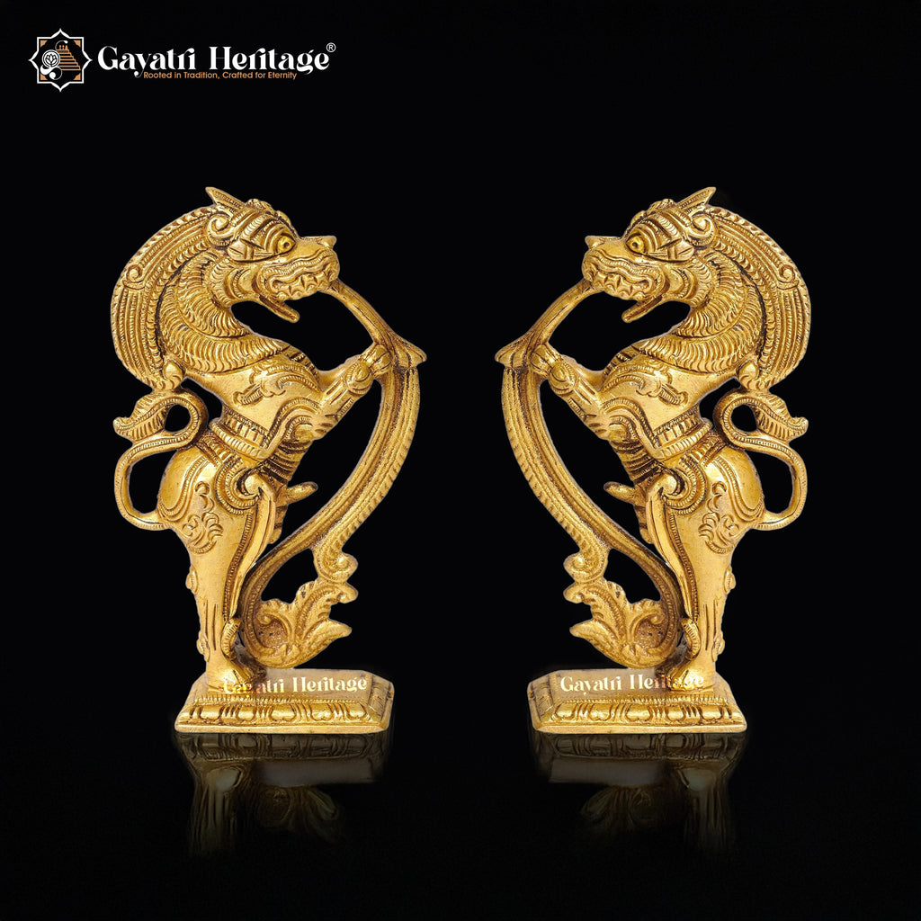 Brass Yali Statue (Pair) – Majestic Mythological Guardians | Gayatri Heritage