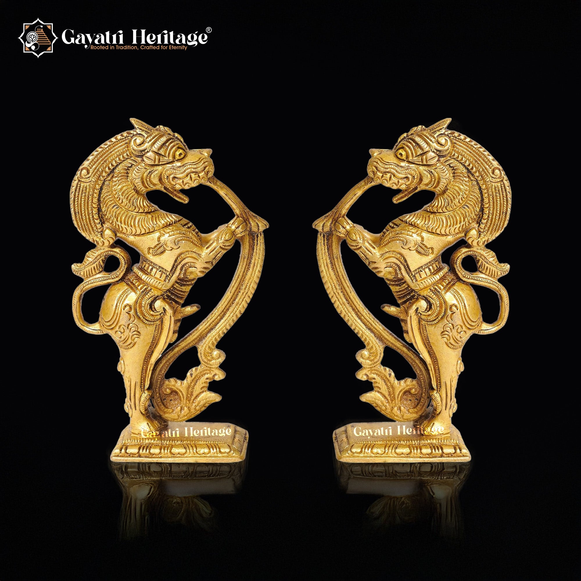 Brass Yali Statue (Pair) – Majestic Mythological Guardians | Gayatri Heritage