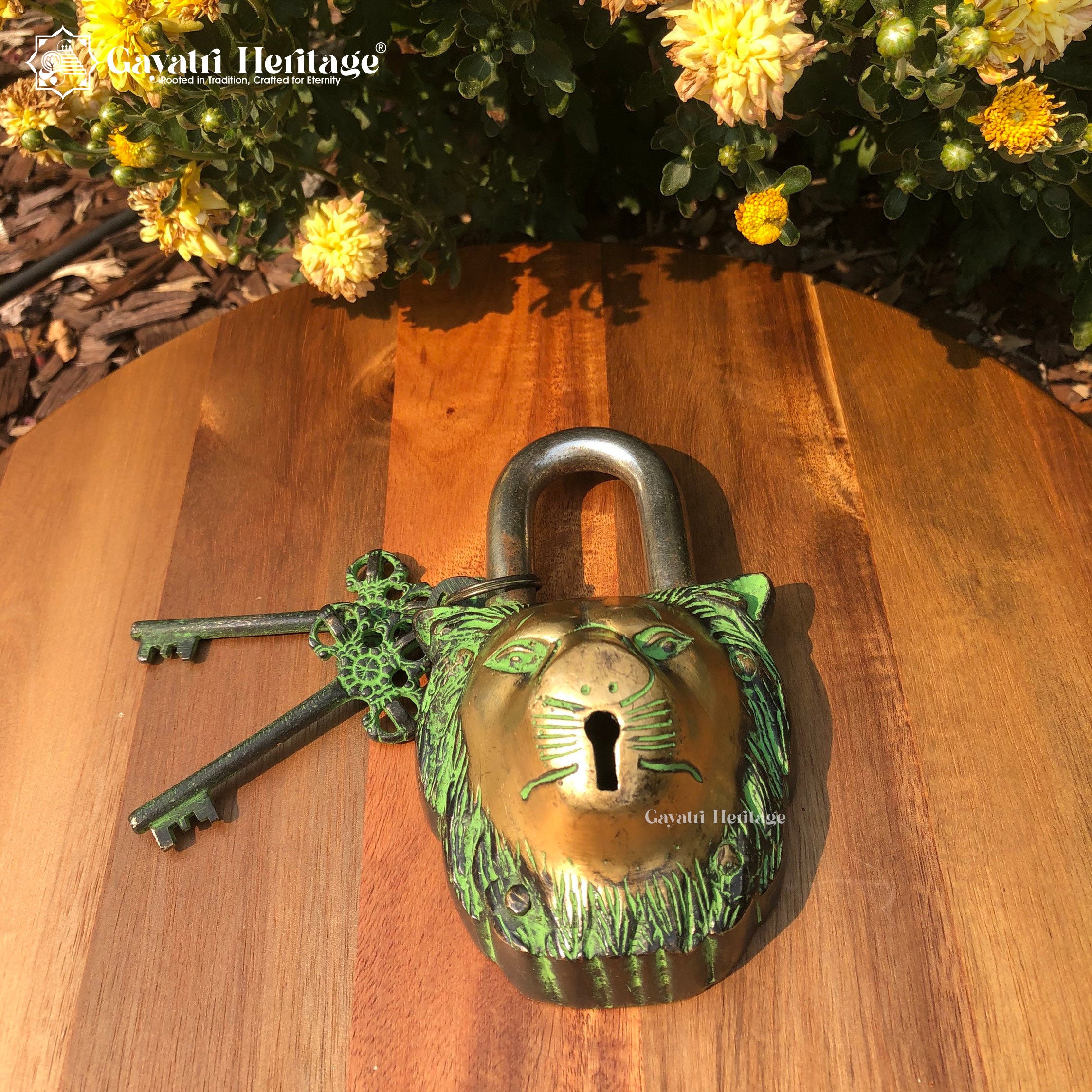 Brass Lion Face Padlock – Vintage Security Charm | Gayatri Heritage