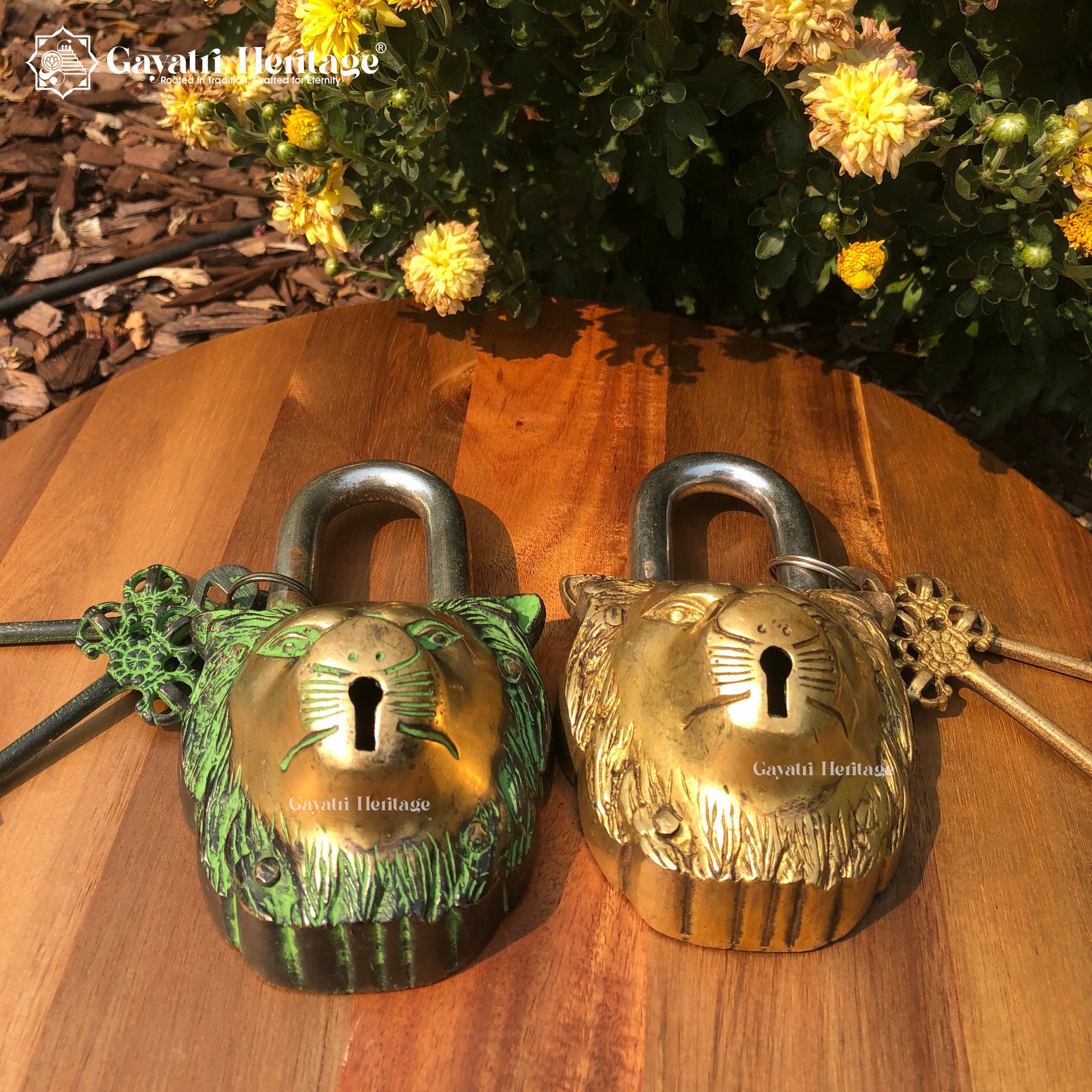 Brass Lion Face Padlock – Vintage Security Charm | Gayatri Heritage