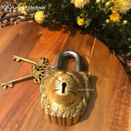 Brass Lion Face Padlock – Vintage Security Charm | Gayatri Heritage
