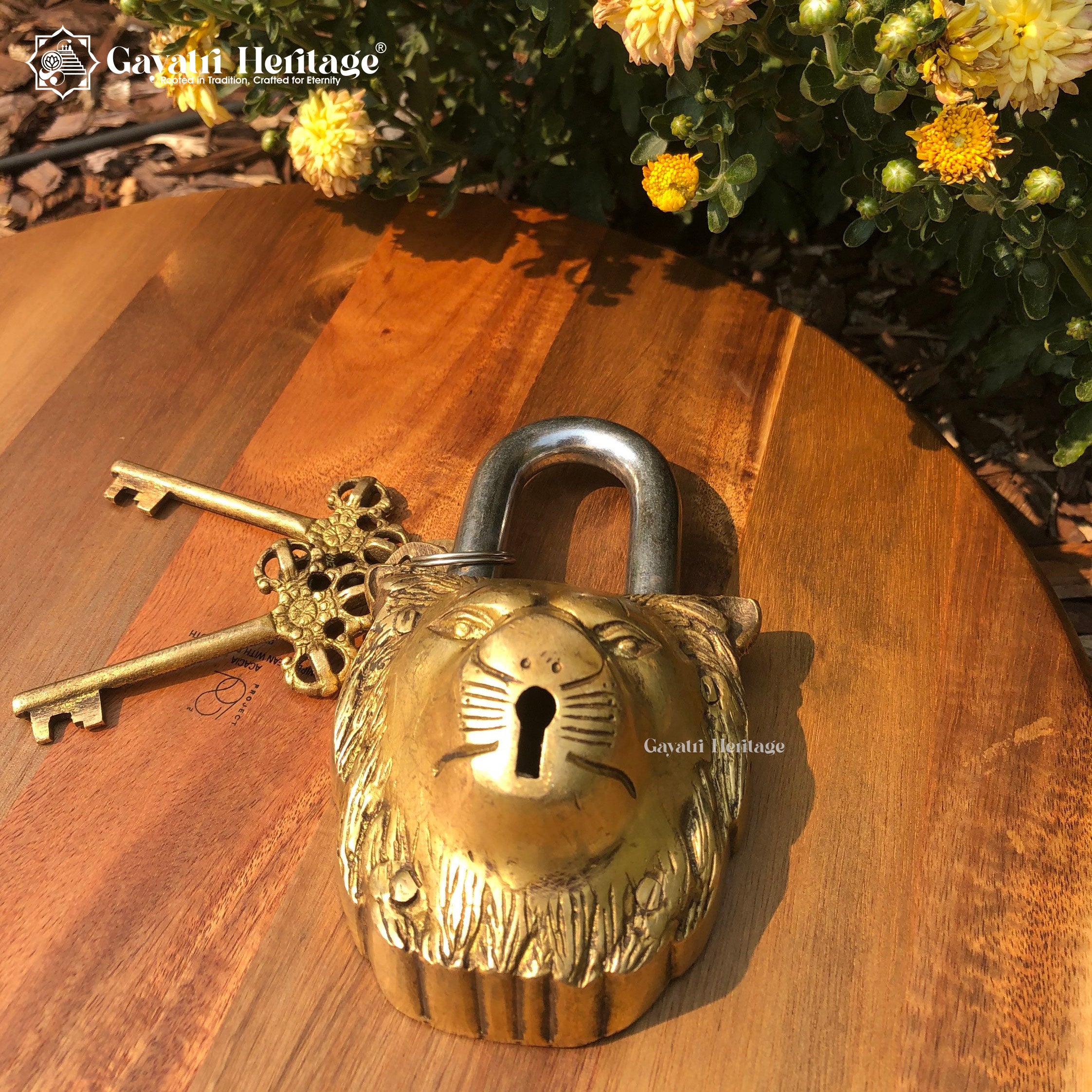 Brass Lion Face Padlock – Vintage Security Charm | Gayatri Heritage