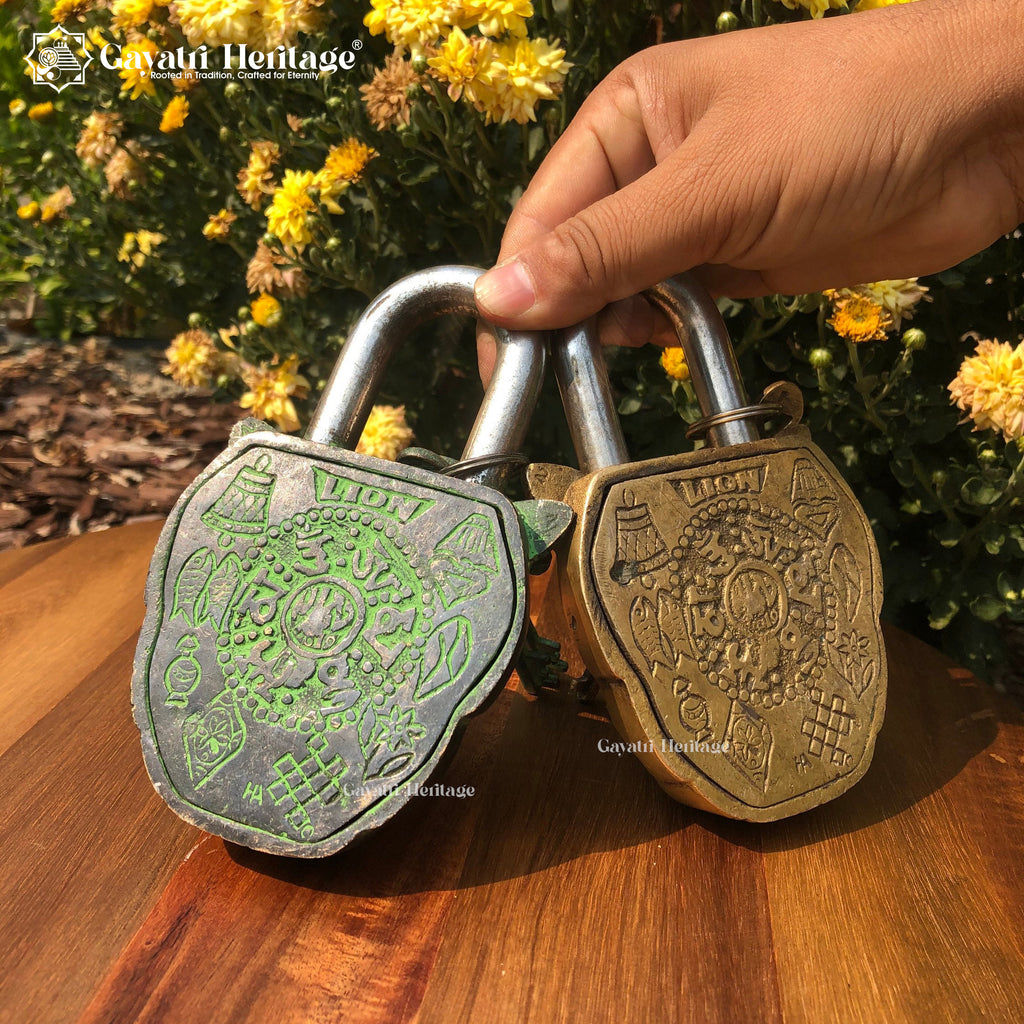 Brass Lion Face Padlock – Vintage Security Charm | Gayatri Heritage