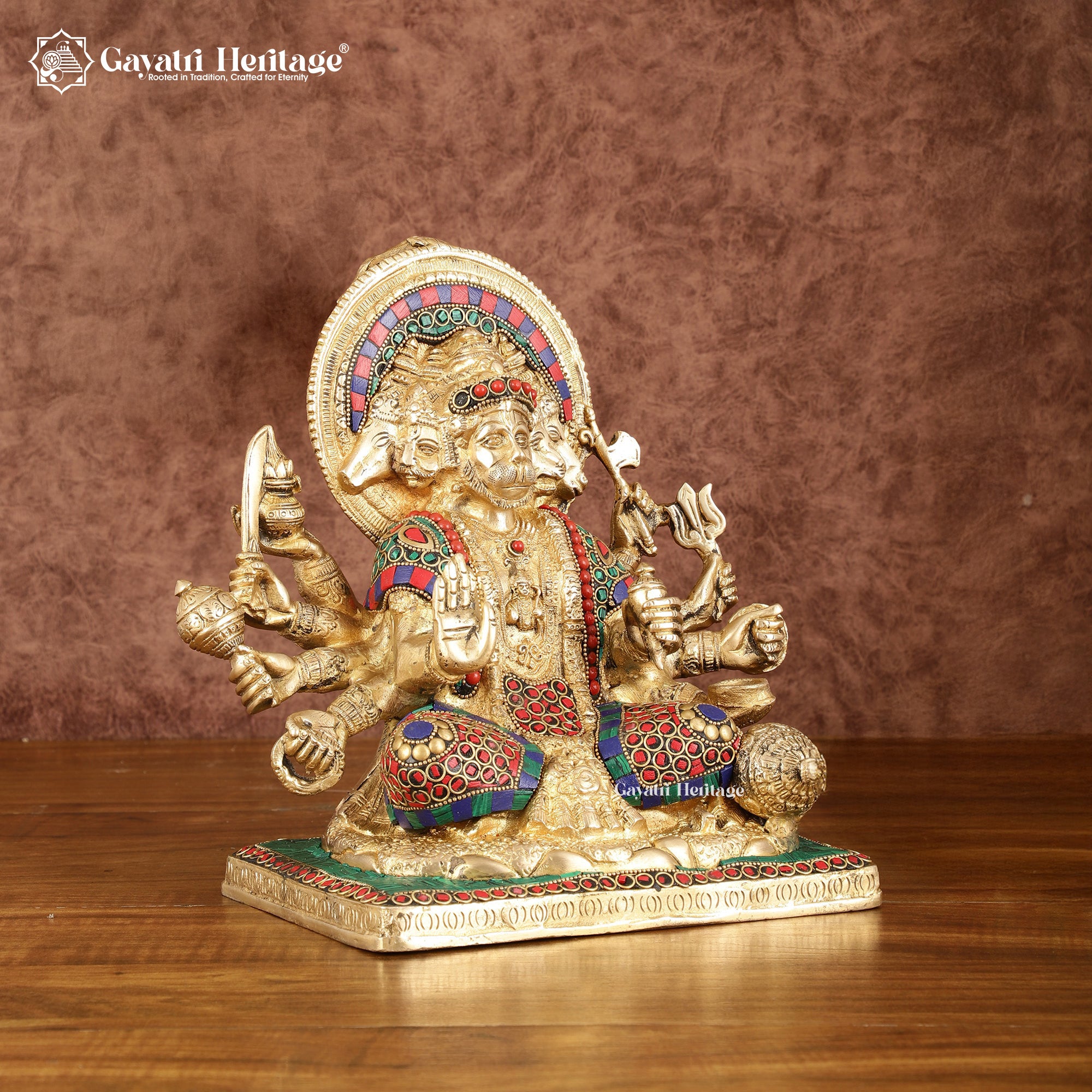 Brass Panchmukhi Hanuman – Divine Power in Exquisite Stone Work | Gayatri Heritage