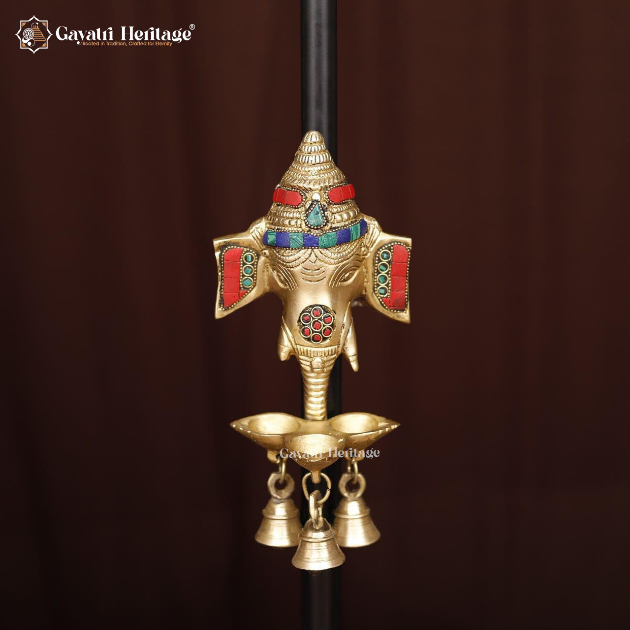 Brass Ganesha Head – Wall Décor with Stone Work | Gayatri Heritage
