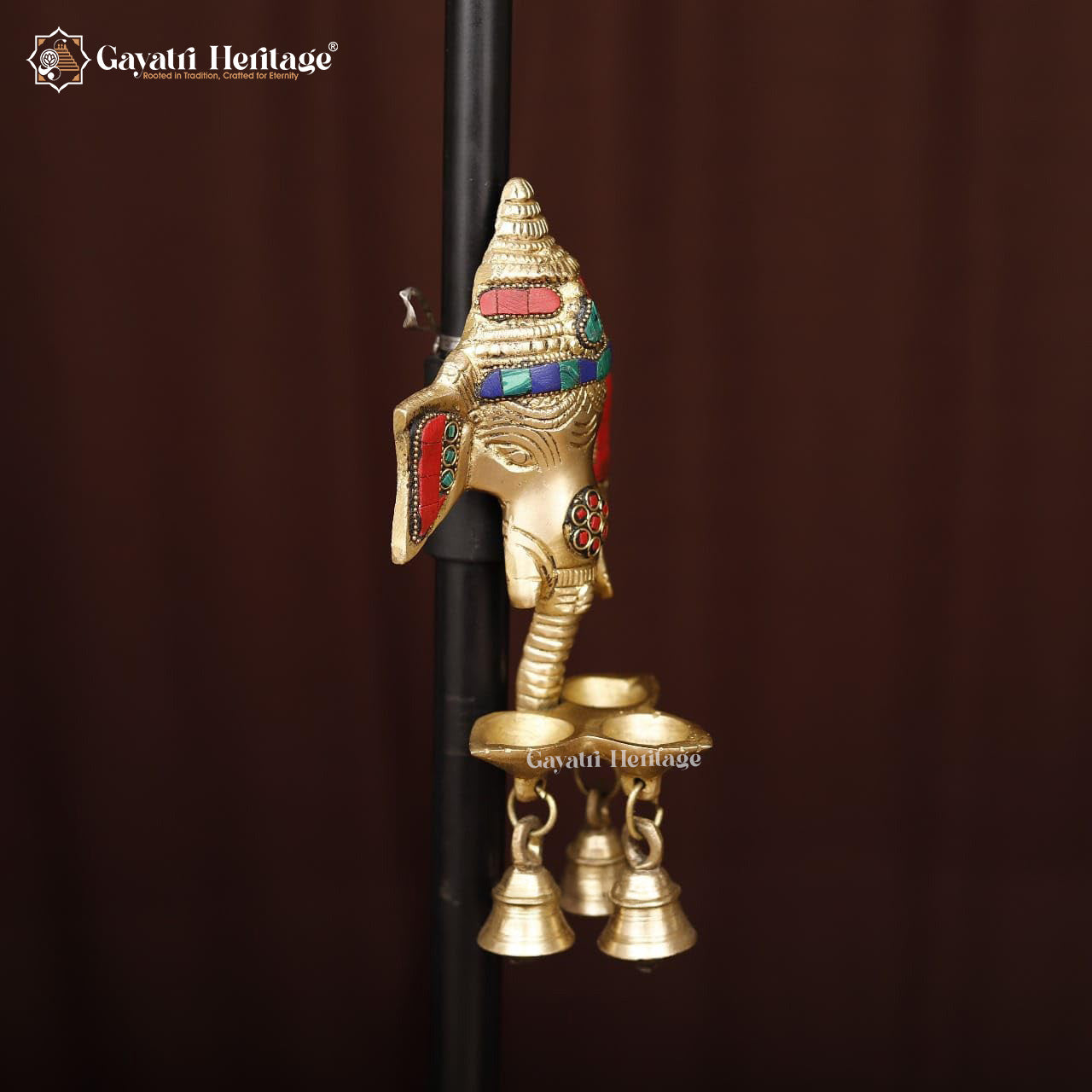 Brass Ganesha Head – Wall Décor with Stone Work | Gayatri Heritage