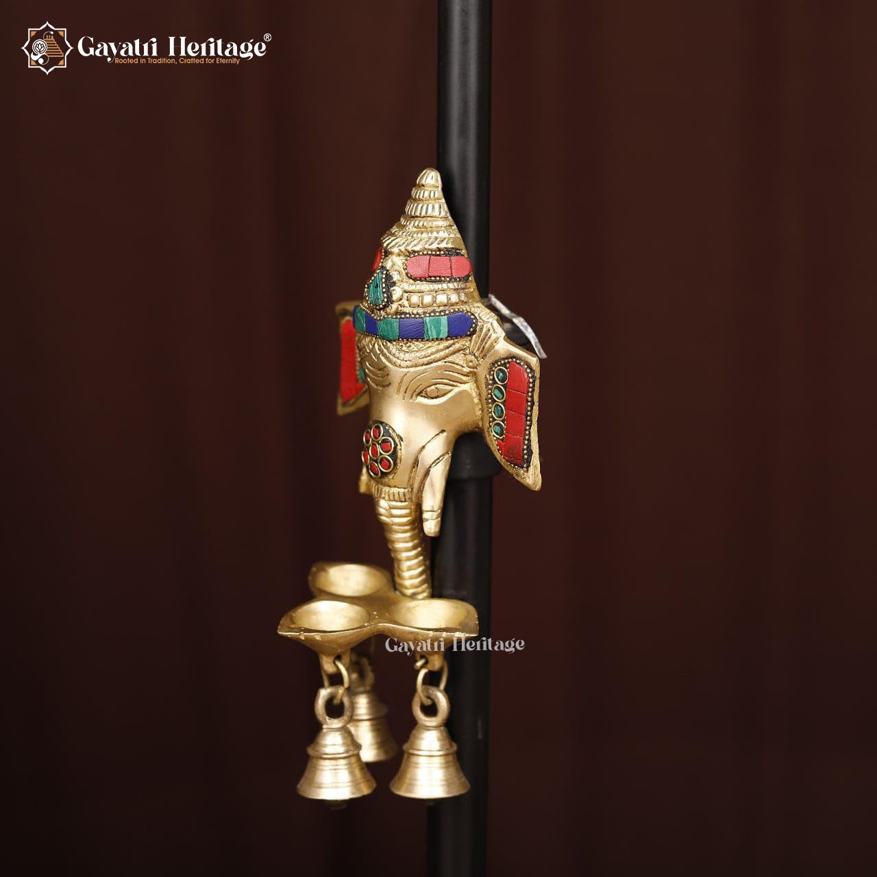 Brass Ganesha Head – Wall Décor with Stone Work | Gayatri Heritage