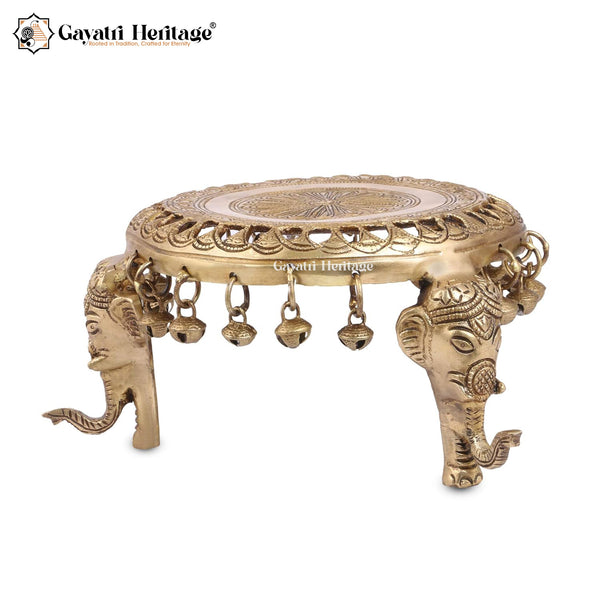 Brass Puja Chowki – Elephant Pillars for Sacred Rituals | Gayatri Heritage