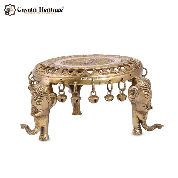 Brass Puja Chowki – Elephant Pillars for Sacred Rituals | Gayatri Heritage