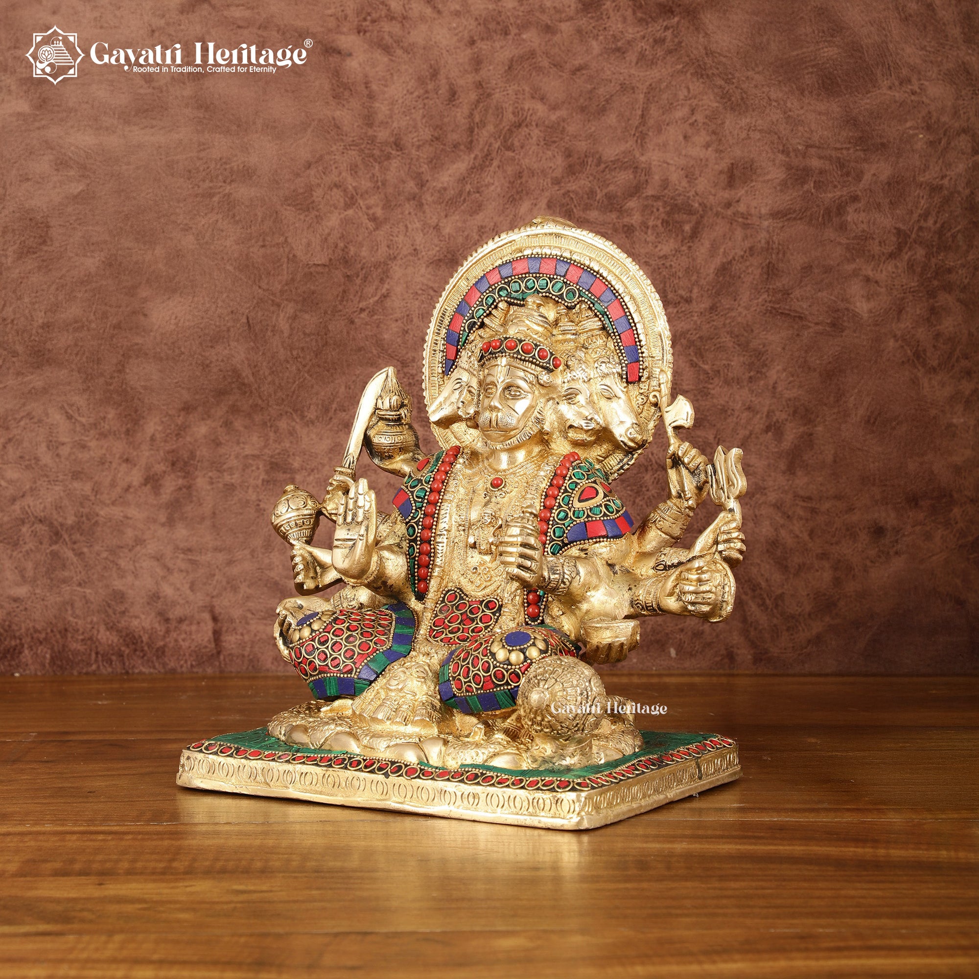 Brass Panchmukhi Hanuman – Divine Power in Exquisite Stone Work | Gayatri Heritage