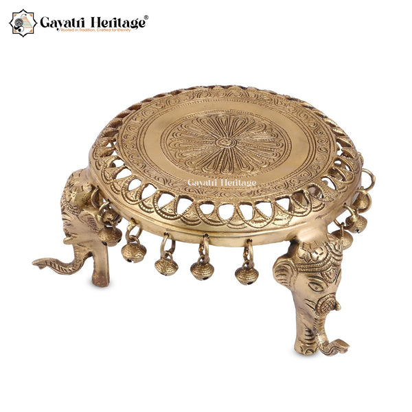 Brass Puja Chowki – Elephant Pillars for Sacred Rituals | Gayatri Heritage