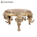 Brass Puja Chowki – Elephant Pillars for Sacred Rituals | Gayatri Heritage