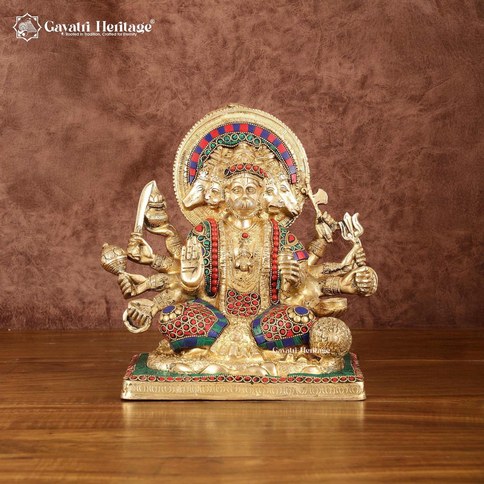 Brass Panchmukhi Hanuman – Divine Power in Exquisite Stone Work | Gayatri Heritage