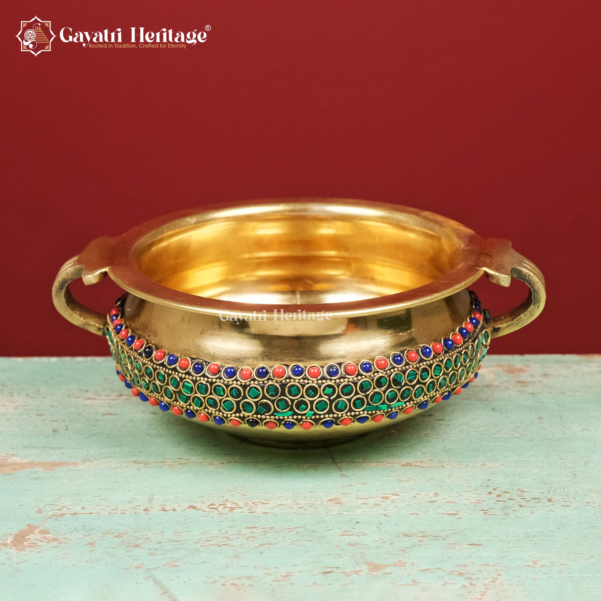 Brass Traditional Urli with Stone Work – Elegant Home Decor | Gayatri Heritage