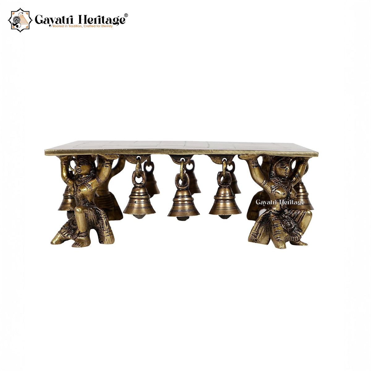 Brass Apsara Pillar Puja Chowki – Divine Ritual Decor | Gayatri Heritage
