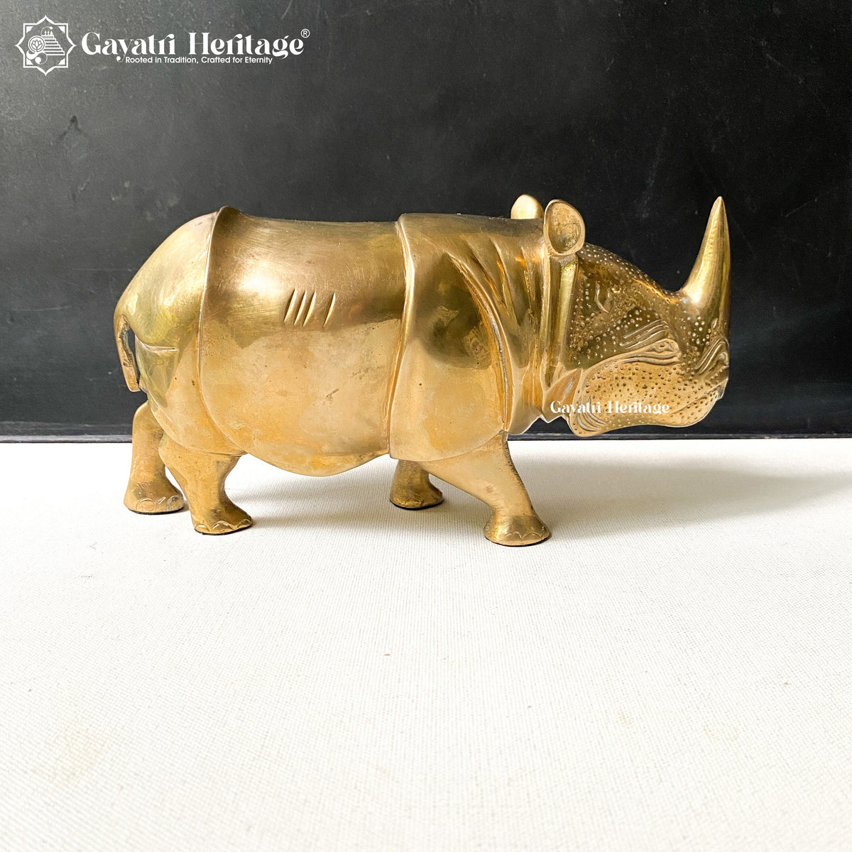 Brass Rhino Sculpture – Majestic Wildlife Decor | Gayatri Heritage
