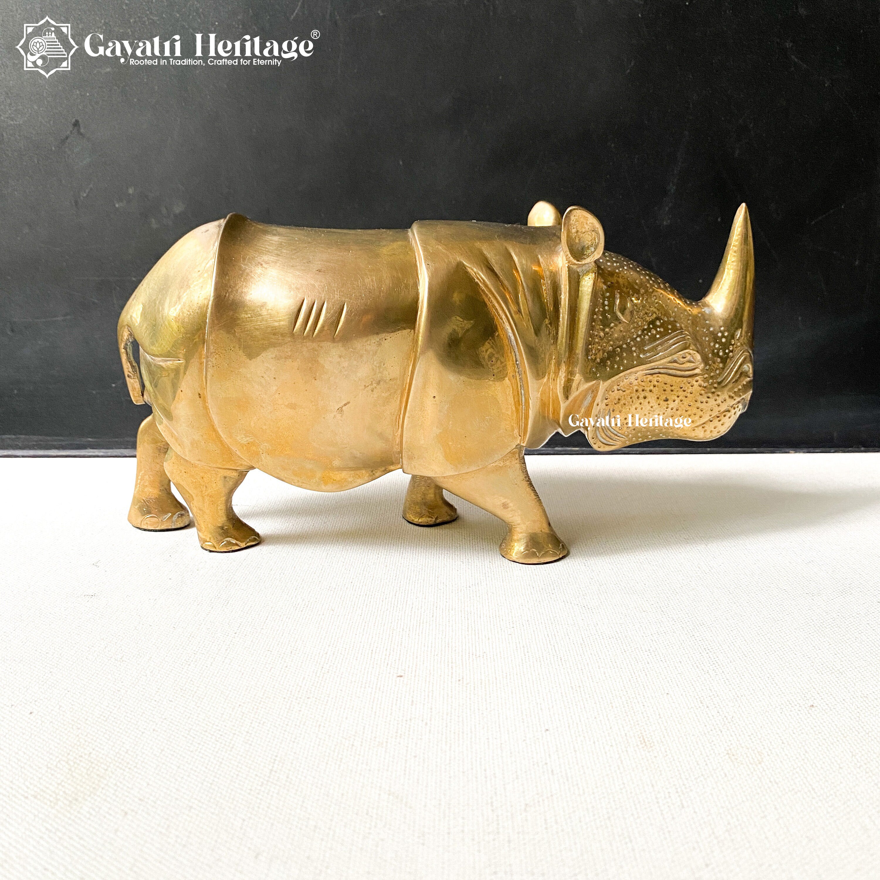 Brass Rhino Sculpture – Majestic Wildlife Decor | Gayatri Heritage