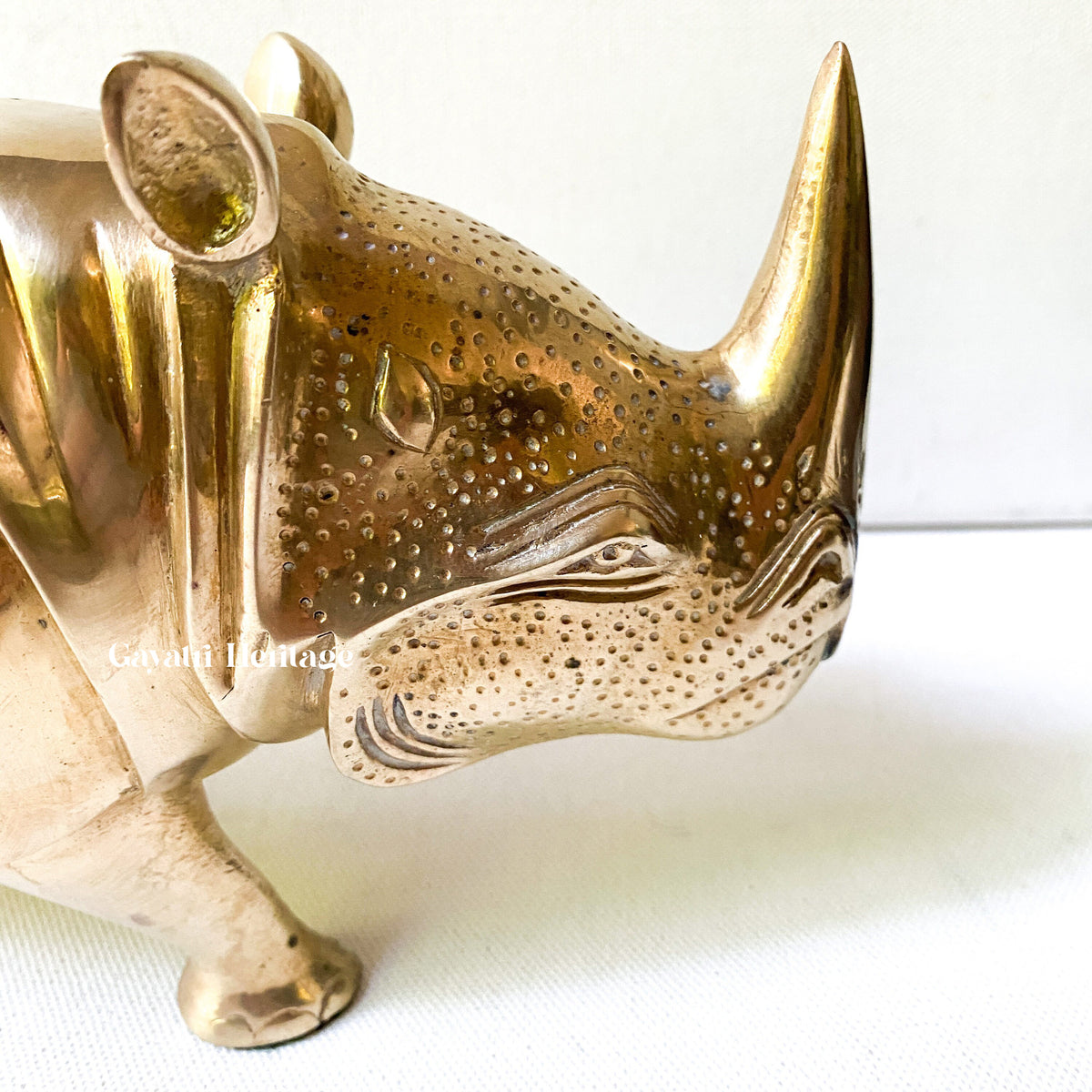Brass Rhino Sculpture – Majestic Wildlife Decor | Gayatri Heritage