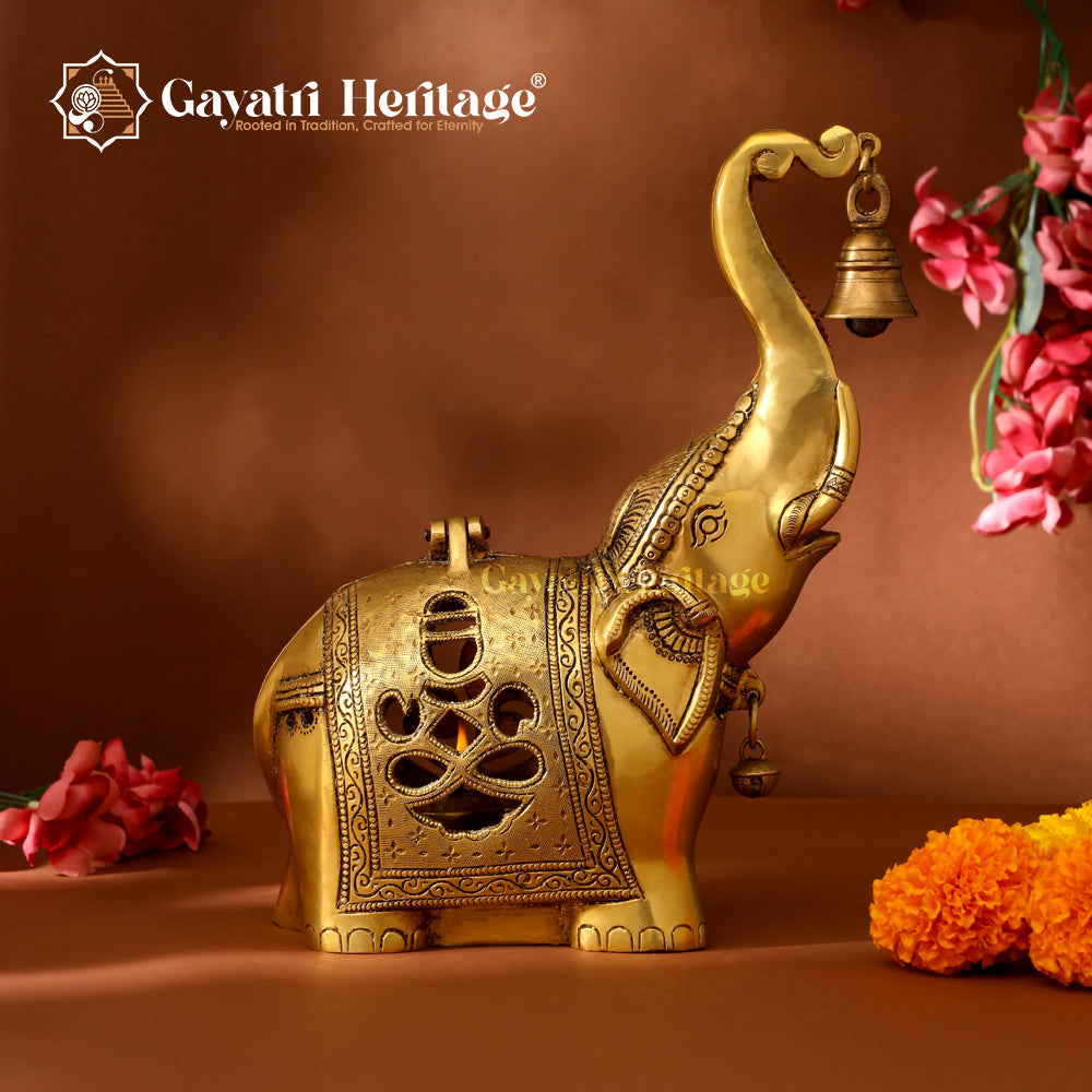 Brass Elephant Diya with Bell – Divine Light & Charm | Gayatri Heritage