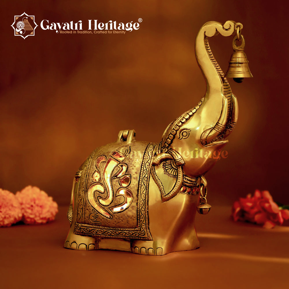 Brass Elephant Diya with Bell – Divine Light & Charm | Gayatri Heritage